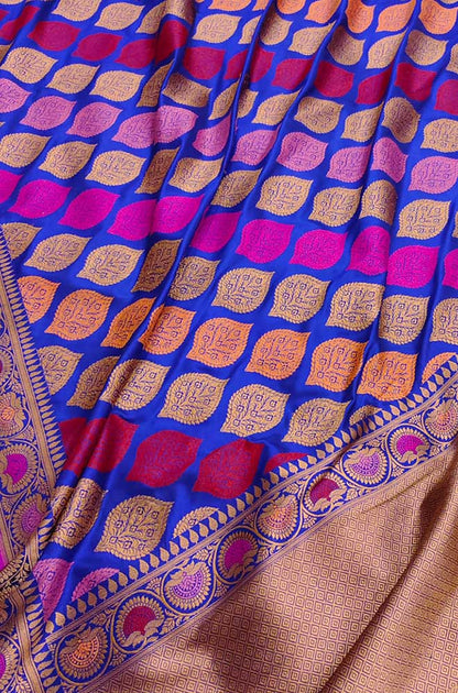 Blue Handloom Banarasi Pure Katan Silk Saree - Luxurion World