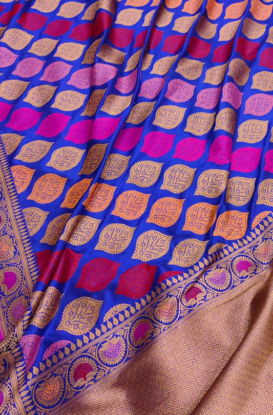 Blue Handloom Banarasi Pure Katan Silk Saree - Luxurion World