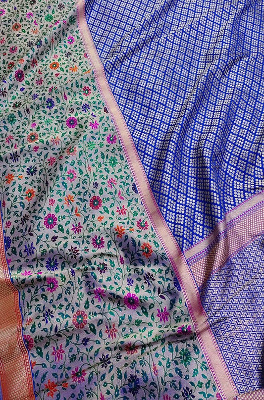 Blue Handloom Banarasi Pure Katan Silk Saree - Luxurion World