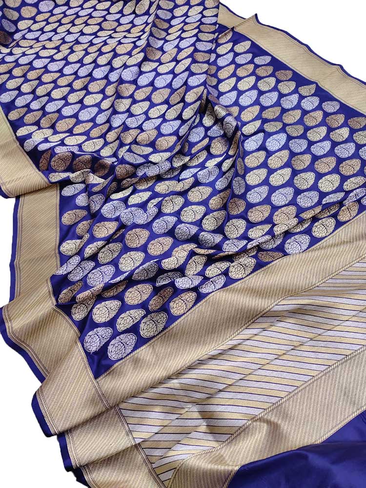 Blue Handloom Banarasi Pure Katan Silk Sona Roopa Saree - Luxurion World