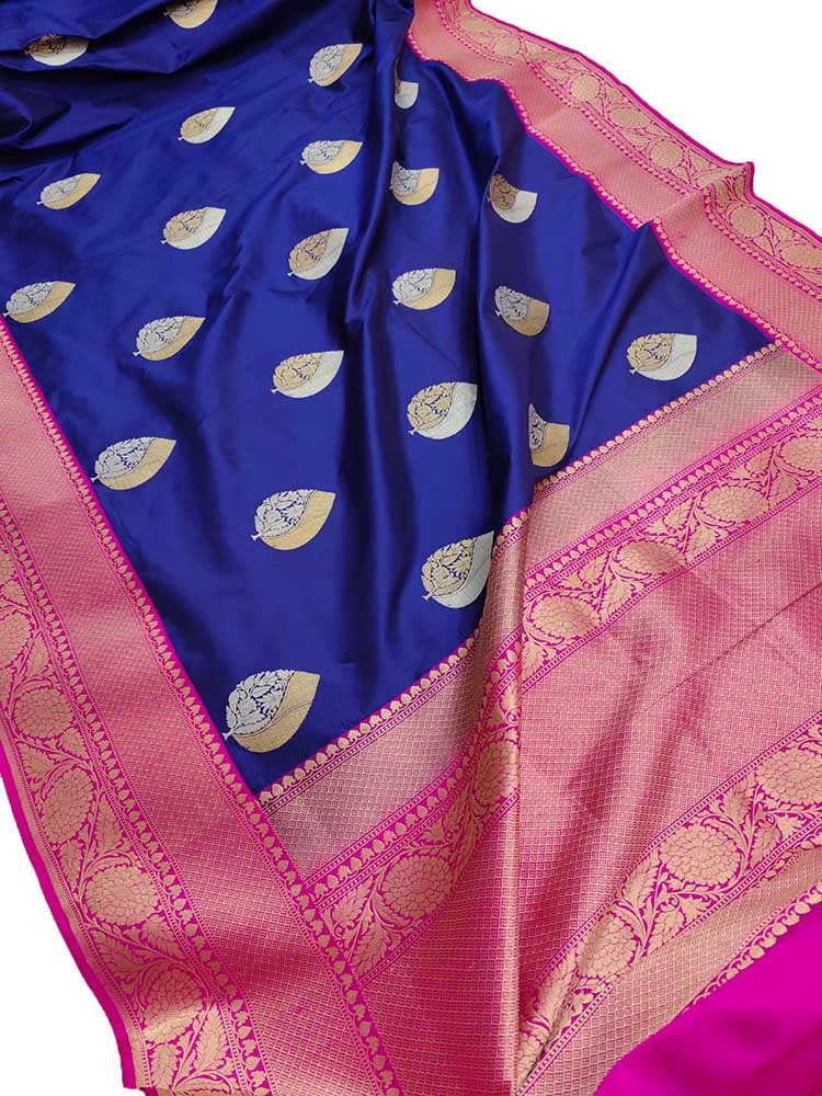 Blue Handloom Banarasi Pure Katan Silk Sona Roopa Saree - Luxurion World