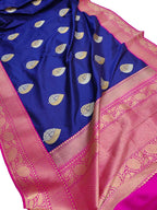 Blue Handloom Banarasi Pure Katan Silk Sona Roopa Saree - Luxurion World
