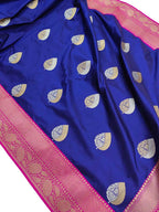 Blue Handloom Banarasi Pure Katan Silk Sona Roopa Saree - Luxurion World