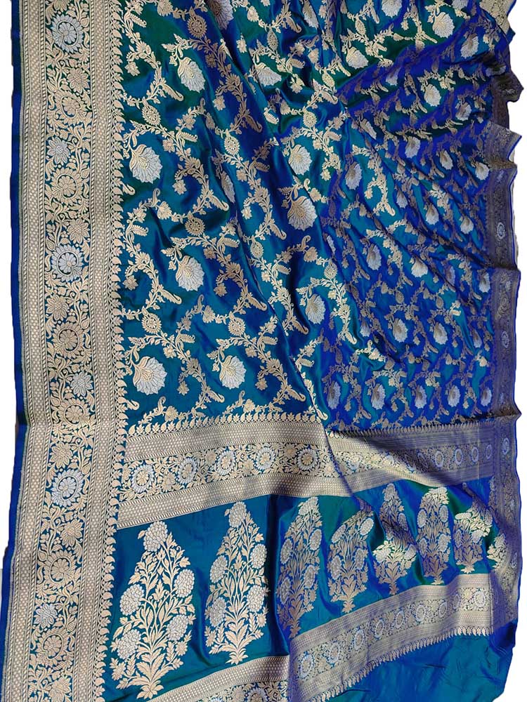 Blue Handloom Banarasi Pure Katan Silk Sona Roopa Saree - Luxurion World