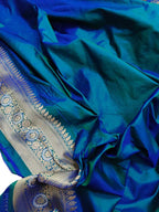 Blue Handloom Banarasi Pure Katan Silk Sona Roopa Saree - Luxurion World