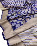 Blue Handloom Banarasi Pure Katan Silk Sona Roopa Saree - Luxurion World