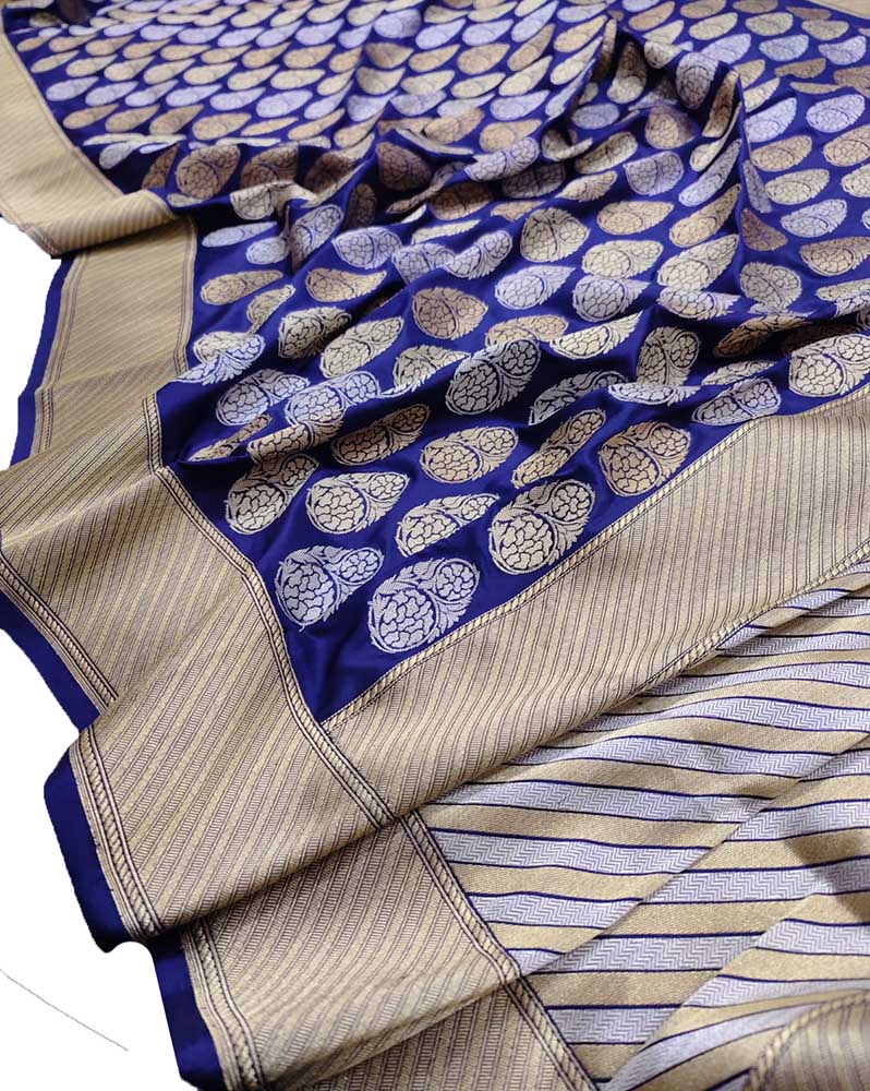Blue Handloom Banarasi Pure Katan Silk Sona Roopa Saree - Luxurion World