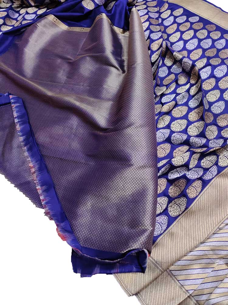 Blue Handloom Banarasi Pure Katan Silk Sona Roopa Saree - Luxurion World