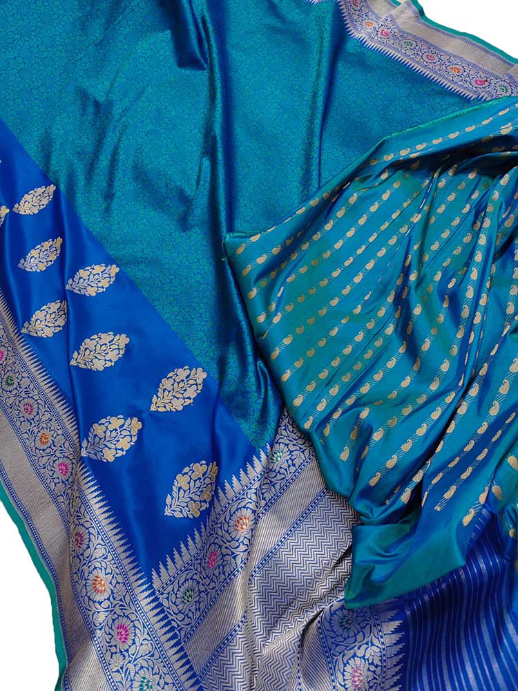 Blue Handloom Banarasi Pure Katan Silk Tanchui Saree - Luxurion World