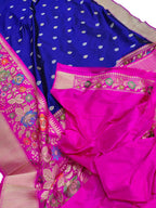 Blue Handloom Banarasi Pure Katan Silk Tanchui Saree - Luxurion World