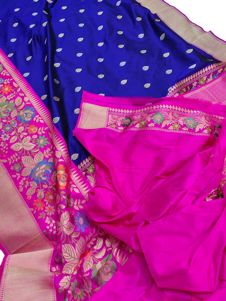 Blue Handloom Banarasi Pure Katan Silk Tanchui Saree - Luxurion World