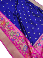 Blue Handloom Banarasi Pure Katan Silk Tanchui Saree - Luxurion World