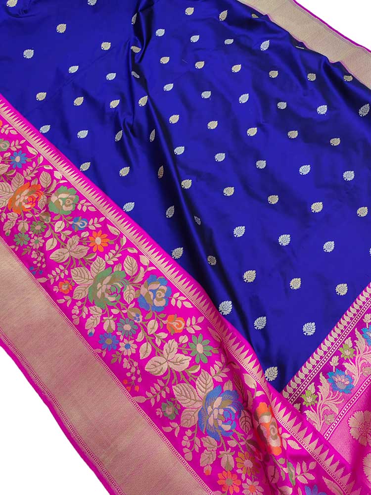 Blue Handloom Banarasi Pure Katan Silk Tanchui Saree - Luxurion World