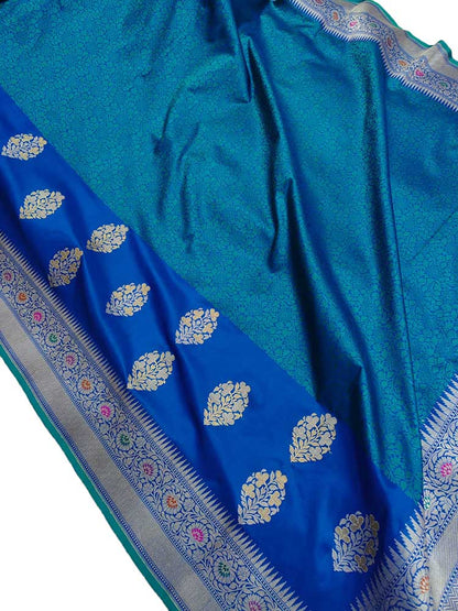 Blue Handloom Banarasi Pure Katan Silk Tanchui Saree - Luxurion World
