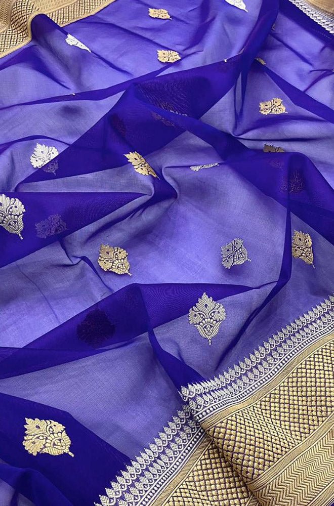 Blue Handloom Banarasi Pure Kora Silk Dupatta