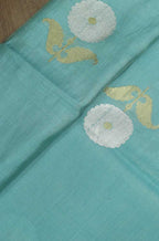 Blue Handloom Banarasi Tissue Katan Silk Fabric ( 1 Mtr ) - Luxurion World
