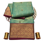 Blue Handloom Chanderi Pure Katan Tissue Silk Saree - Luxurion World