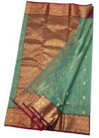 Blue Handloom Chanderi Pure Katan Tissue Silk Saree - Luxurion World