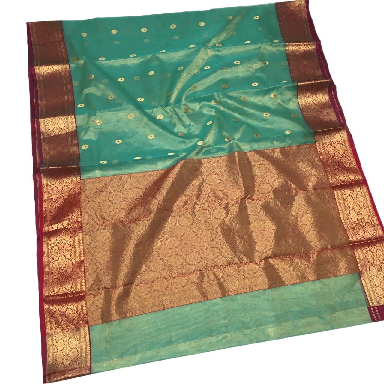 Blue Handloom Chanderi Pure Katan Tissue Silk Saree - Luxurion World