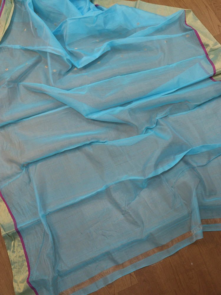 Stunning Blue Handloom Chanderi Silk Cotton Saree - Perfect for Any Occasion! - Luxurion World