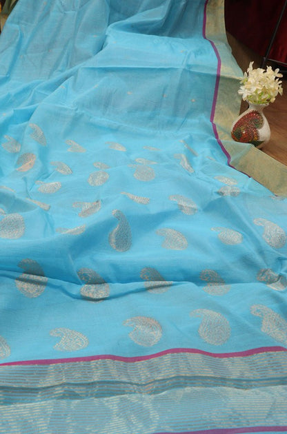 Stunning Blue Handloom Chanderi Silk Cotton Saree - Perfect for Any Occasion!