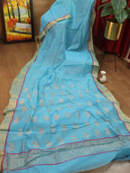Stunning Blue Handloom Chanderi Silk Cotton Saree - Perfect for Any Occasion! - Luxurion World