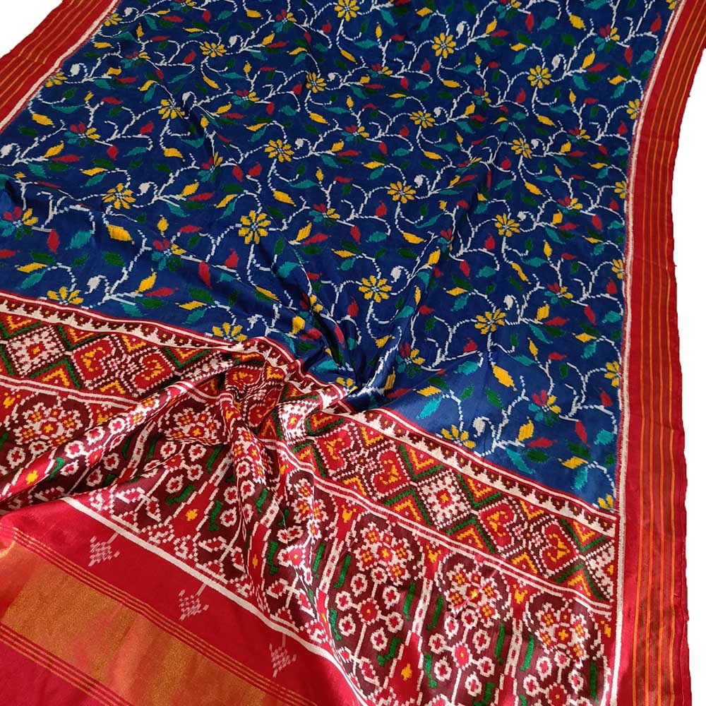 Blue Handloom Double Ikat Patan Patola Pure Silk Saree