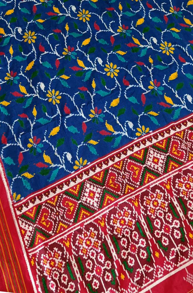 Blue Handloom Double Ikat Patan Patola Pure Silk Saree - Luxurion World