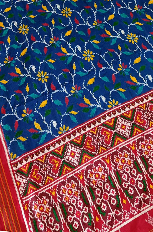 Blue Handloom Double Ikat Patan Patola Pure Silk Saree - Luxurion World