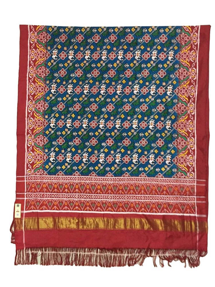 Blue Handloom Double Ikat Patola Pure Silk Saree - Luxurion World