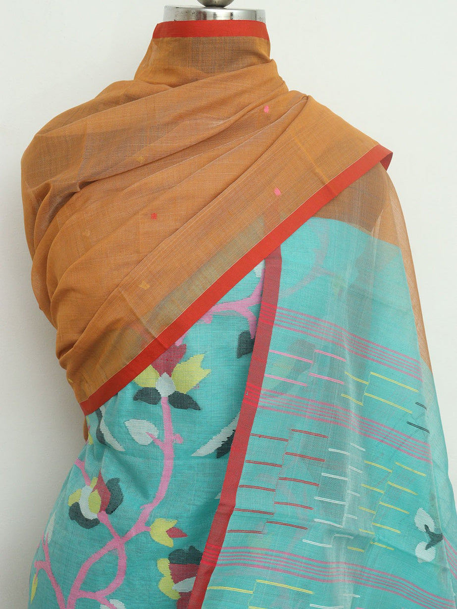 Blue - 3pc Handloom Zari Buti Unstitched Chanderi Silk Dress Material 10 main image 1