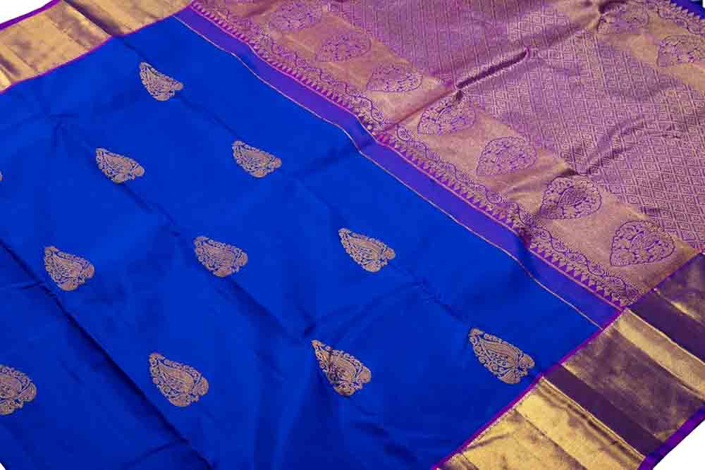 Blue Handloom Kanjeevaram Pure Silk Saree - Luxurion World