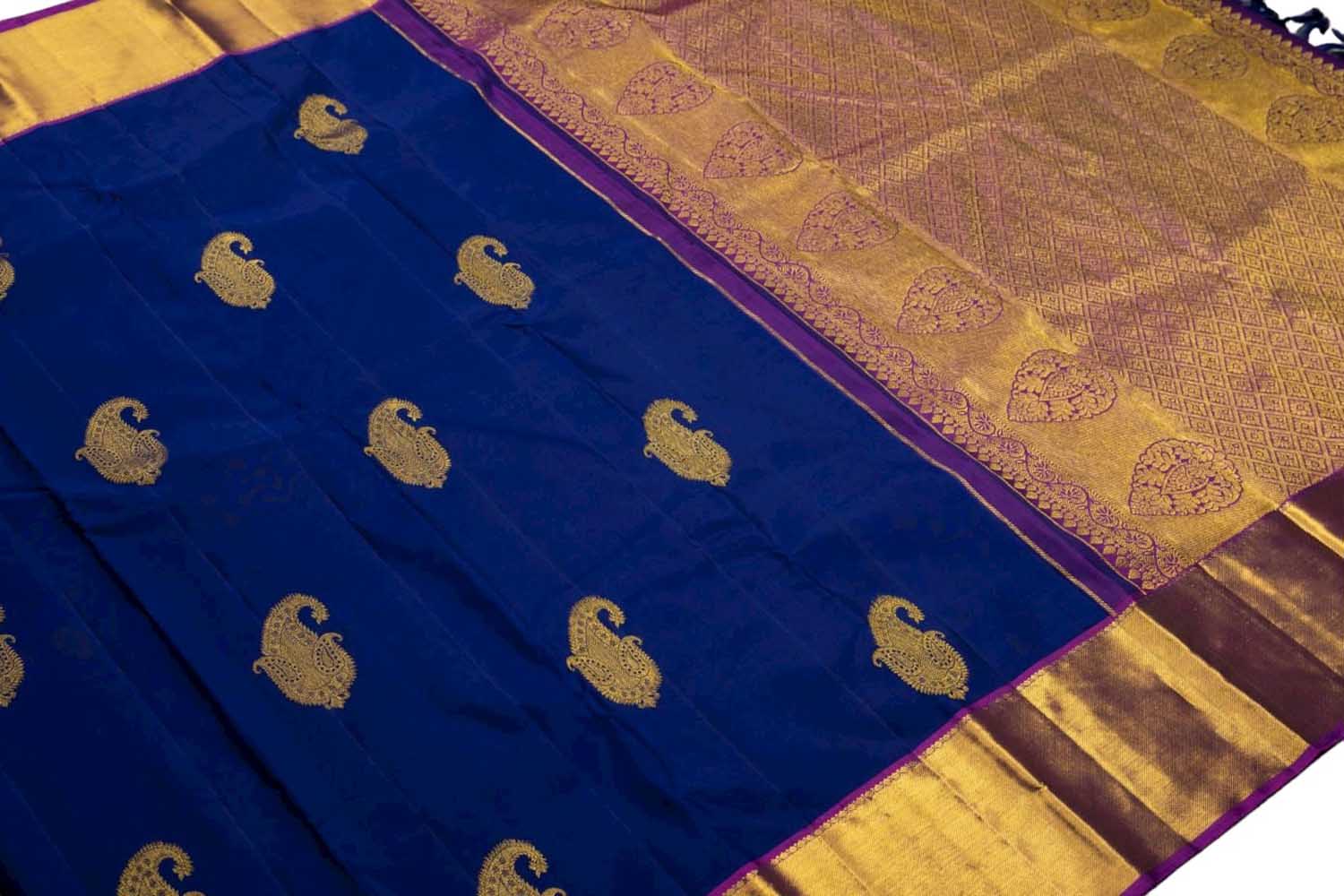 Blue Handloom Kanjeevaram Pure Silk Saree - Luxurion World