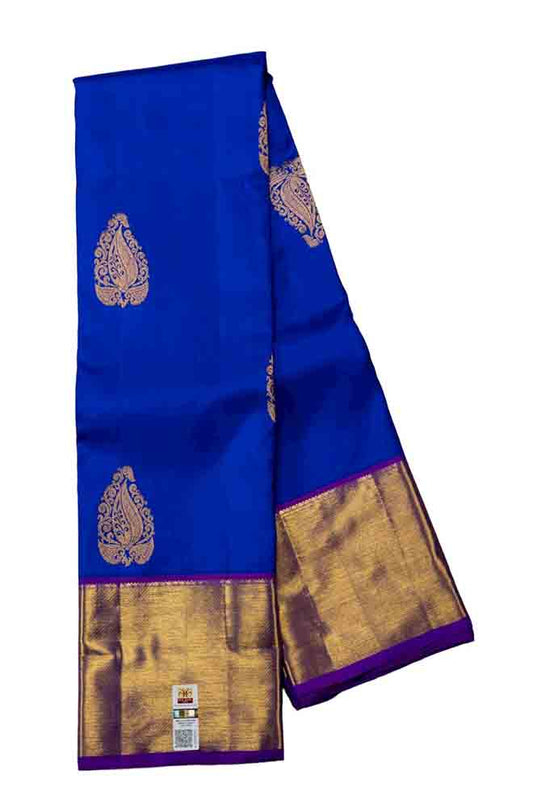 Blue Handloom Kanjeevaram Pure Silk Saree - Luxurion World