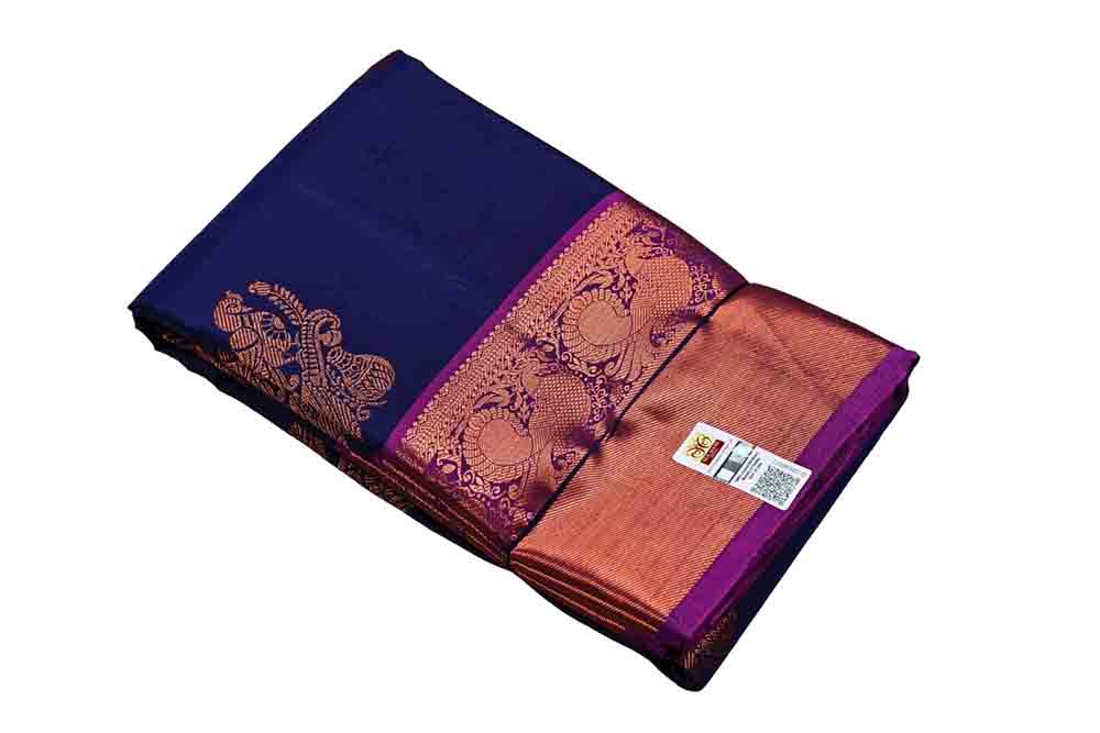 Blue Handloom Kanjeevaram Pure Silk Saree - Luxurion World