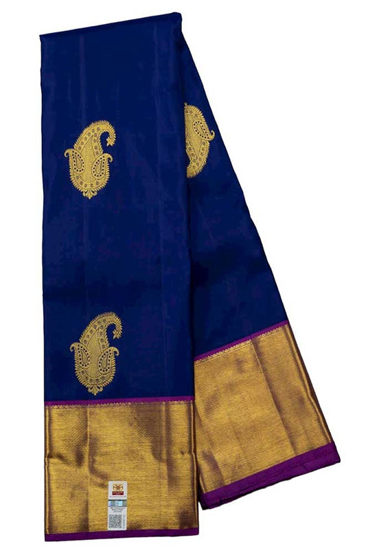 Blue Handloom Kanjeevaram Pure Silk Saree - Luxurion World