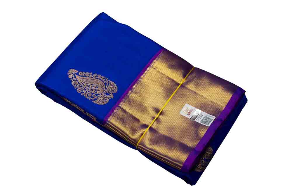 Blue Handloom Kanjeevaram Pure Silk Saree - Luxurion World