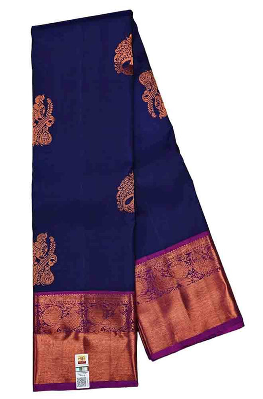 Blue Handloom Kanjeevaram Pure Silk Saree - Luxurion World