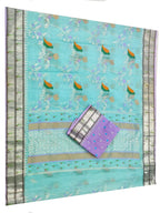 Blue Handloom Kota Doria Real Zari Bird Design Saree - Luxurion World