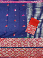 Blue Handloom Kota Doria Real Zari Figure Design Saree - Luxurion World