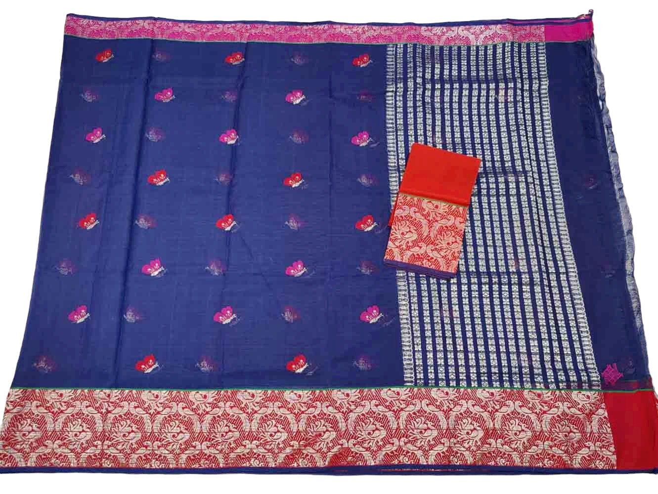 Blue Handloom Kota Doria Real Zari Figure Design Saree - Luxurion World