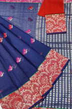 Blue Handloom Kota Doria Real Zari Figure Design Saree - Luxurion World