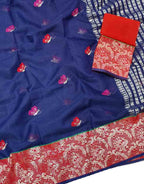 Blue Handloom Kota Doria Real Zari Figure Design Saree - Luxurion World