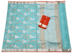 Blue Handloom Kota Doria Real Zari Flower Design Saree - Luxurion World