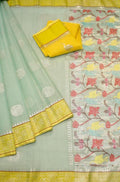 Blue Handloom Kota Doria Real Zari Saree - Luxurion World