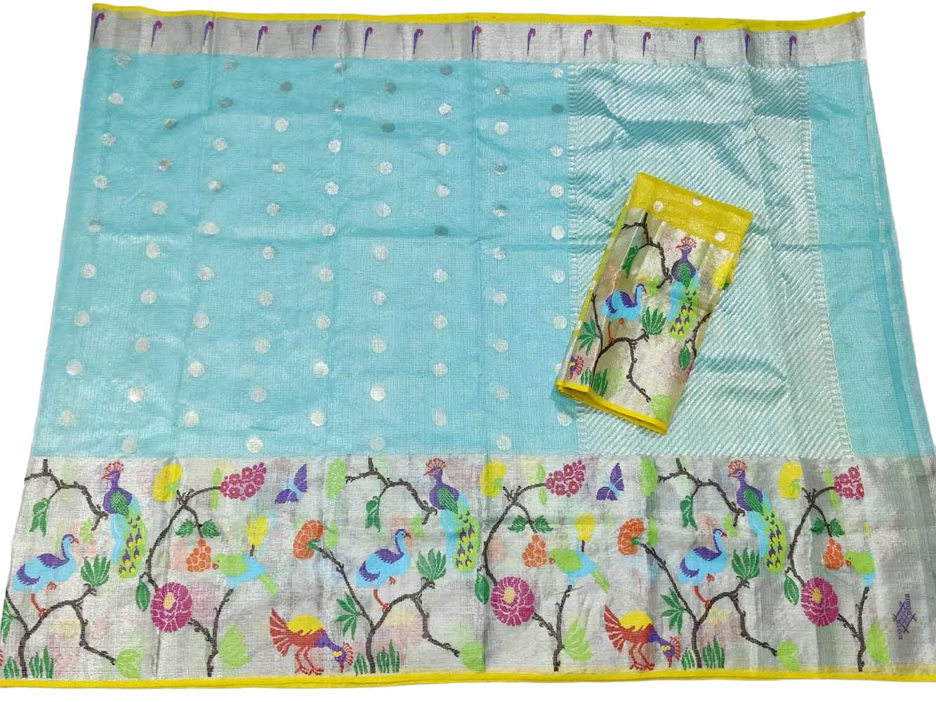 Blue Handloom Kota Doria Real Zari Saree - Luxurion World