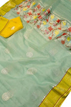 Blue Handloom Kota Doria Real Zari Saree - Luxurion World