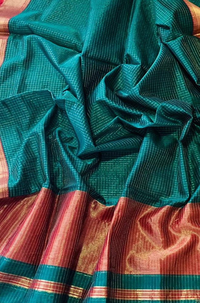 Blue Handloom Maheshwari Silk Cotton Dupatta - Luxurion World