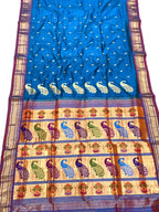 Blue Handloom Paithani Pure Silk Saree - Luxurion World