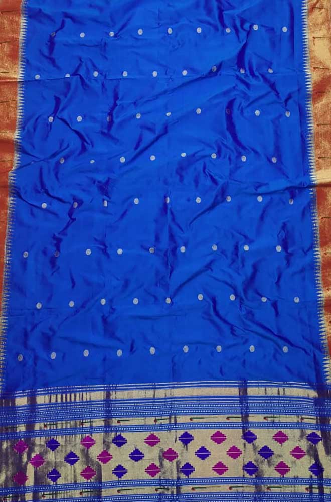Blue Handloom Paithani Pure Silk Single Muniya Border Dupatta - Luxurion World